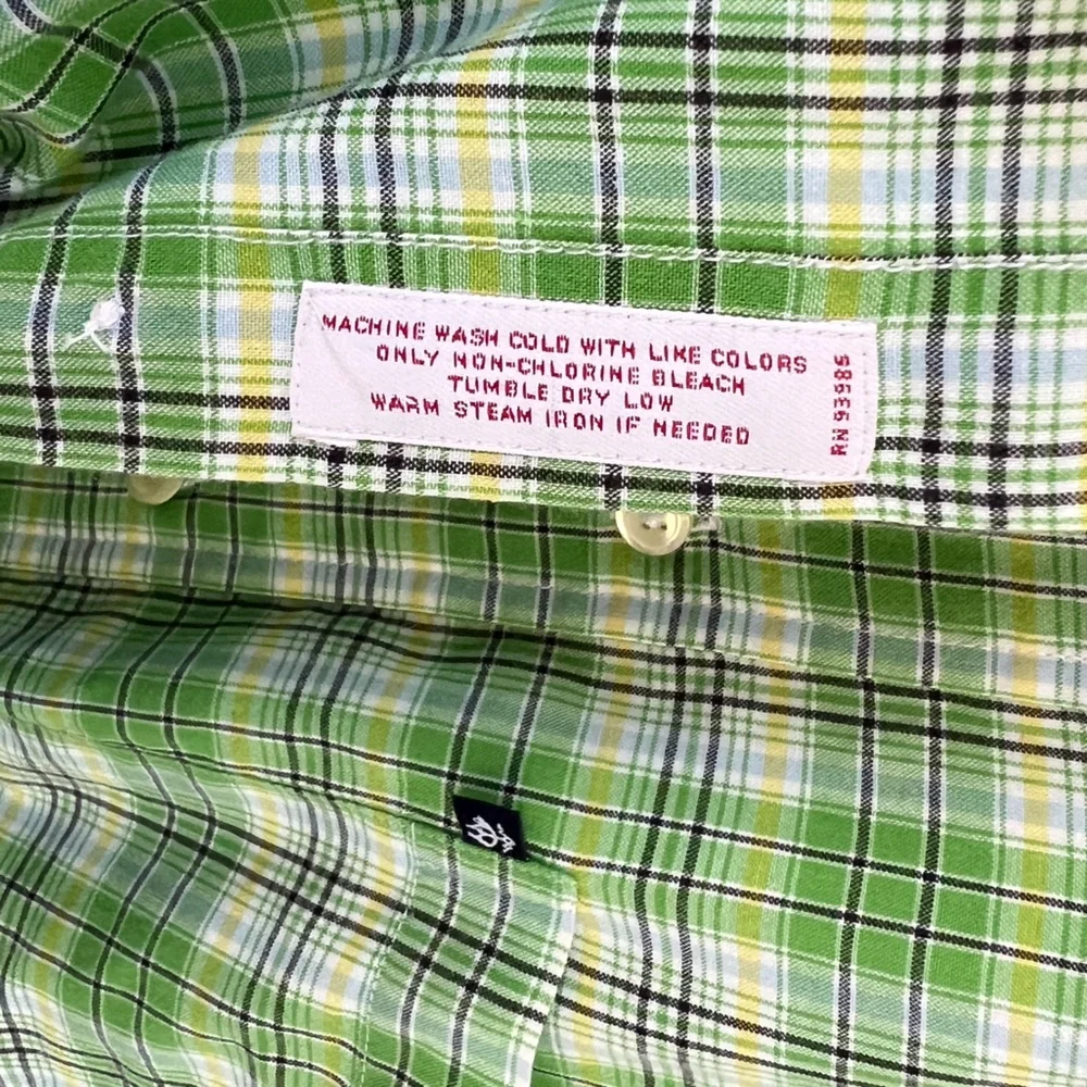 Brooks Brothers 346 Button Down Short Sleeve Shirt Mens Green Plaid Medium